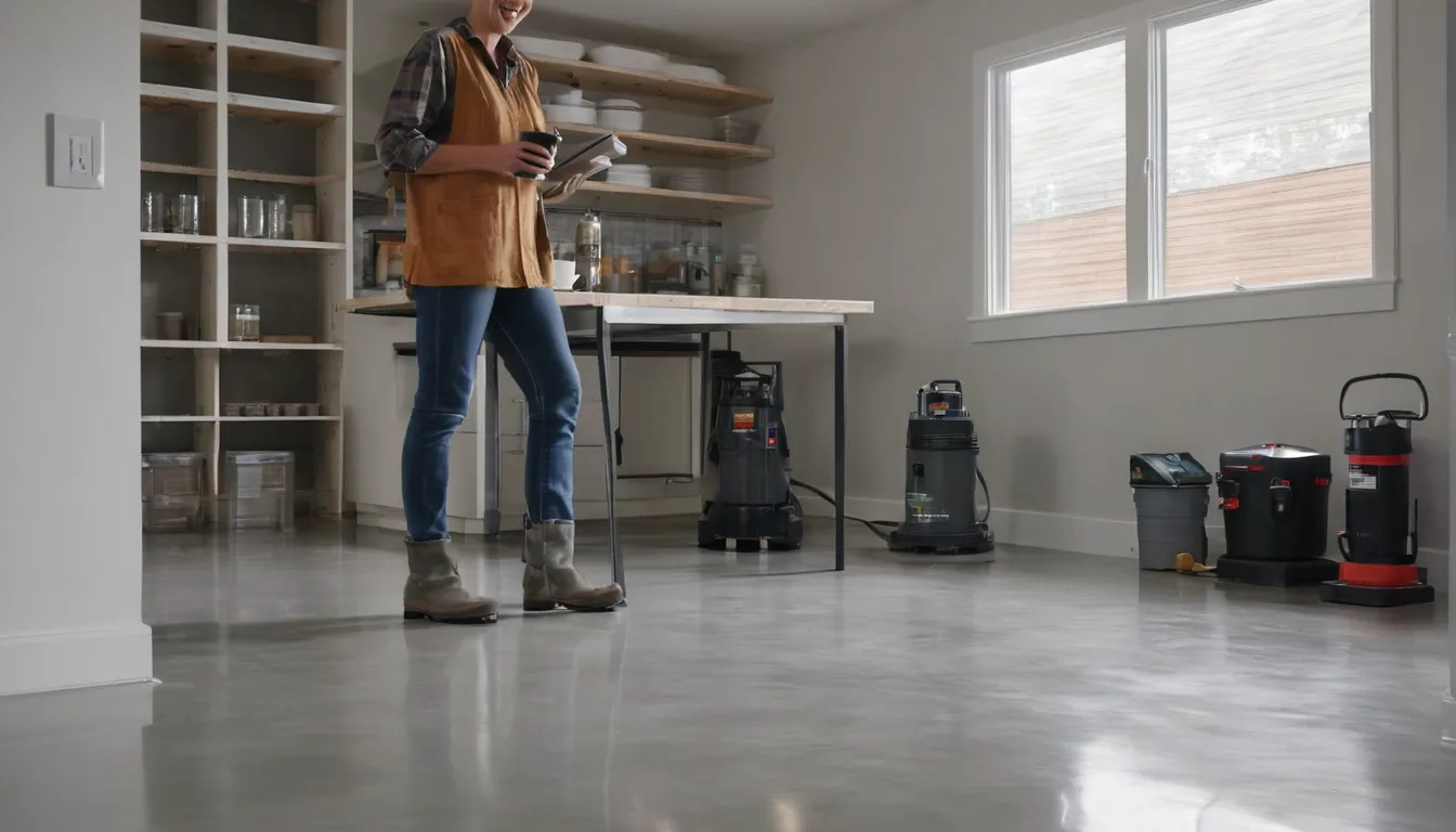 Independent provider rolling a clear topcoat onto a freshly ground basement floor in a Waconia home