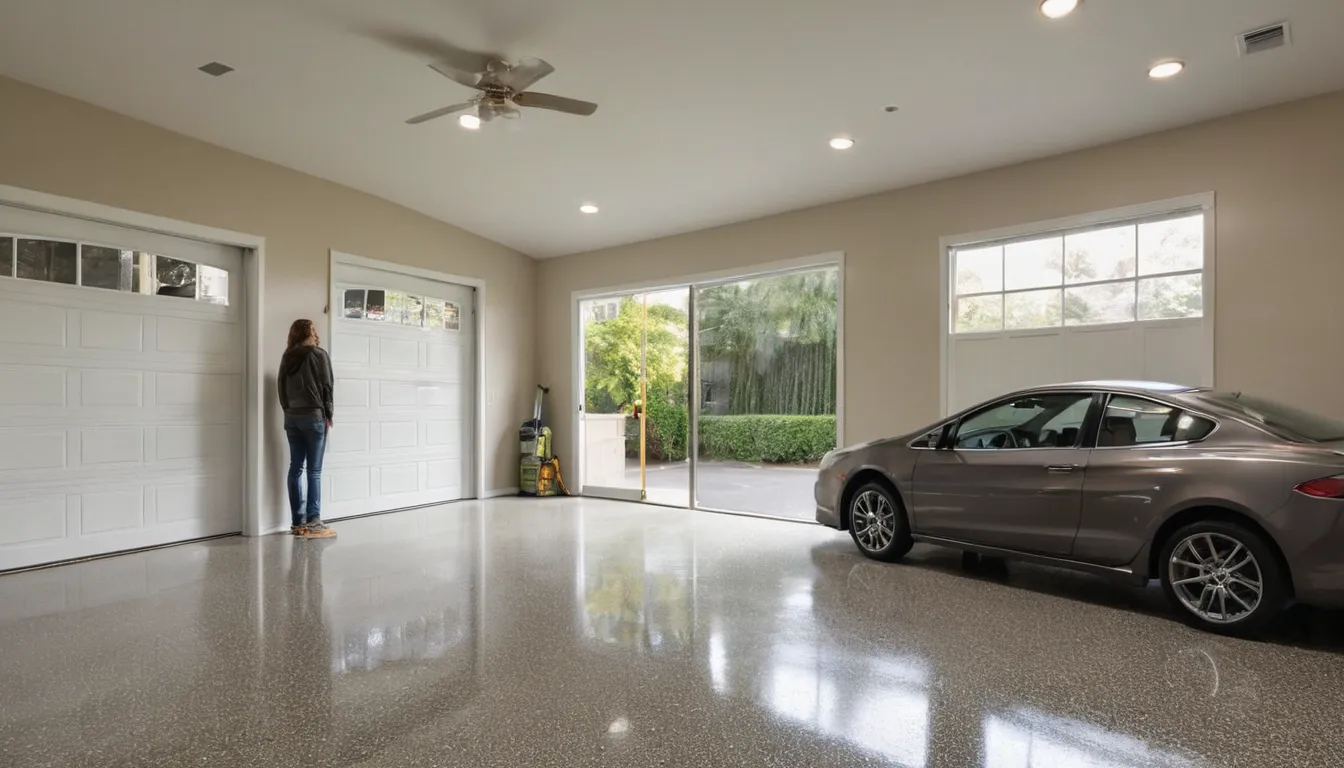 Clean finished epoxy garage floor with gray flake finish in a Waconia area home